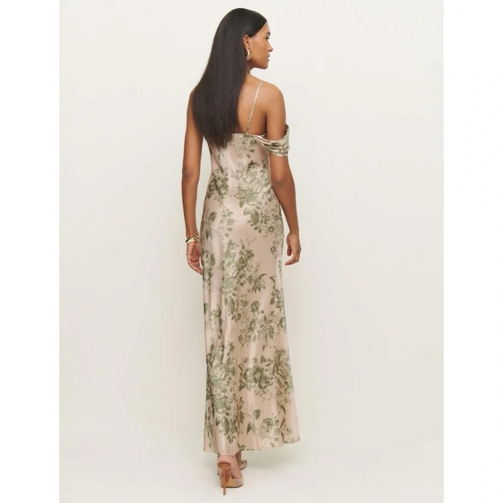 NEW Reformation Ronda Silk Maxi Dress Gown (Sz 8) Cowl Neck Symphonic Floral - Picture 3 of 16